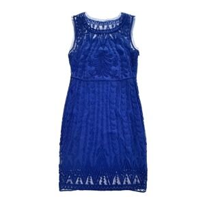 Catherine Malandrino Royal Blue Lace Overlay Sheath Dress with Slip Size 4 W343